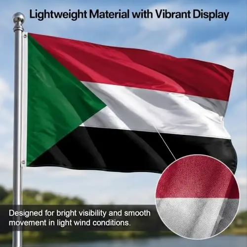 DMSE Sudan National Flag, 2ft x 3ft - Fade-Resistant Outdoor & Indoor Flag - Quad-Stitched Fly End & Heavy-Duty Brass Grommets (2ft x 3ft) - 6