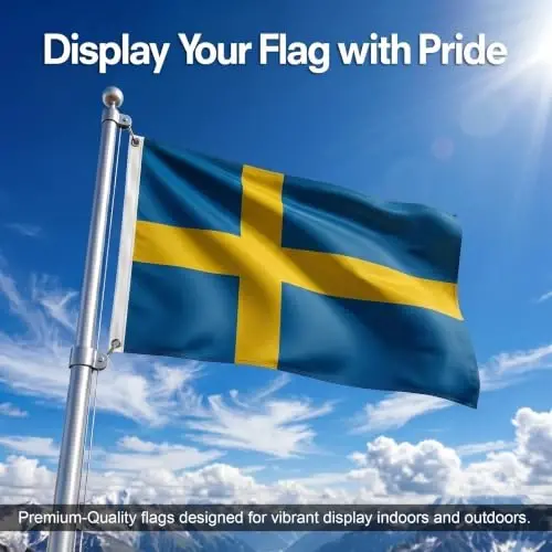 DMSE Sweden National Flag, 2ft x 3ft - Fade-Resistant Outdoor & Indoor Flag - Quad-Stitched Fly End & Heavy-Duty Brass Grommets (2ft x 3ft) - 2
