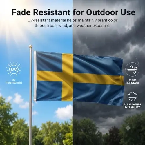 DMSE Sweden National Flag, 2ft x 3ft - Fade-Resistant Outdoor & Indoor Flag - Quad-Stitched Fly End & Heavy-Duty Brass Grommets (2ft x 3ft) - 3