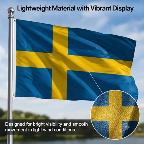 DMSE Sweden National Flag, 2ft x 3ft - Fade-Resistant Outdoor & Indoor Flag - Quad-Stitched Fly End & Heavy-Duty Brass Grommets (2ft x 3ft) - 6