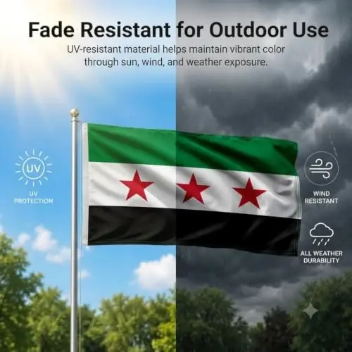 DMSE Syria National Flag, 3ft x 5ft - Fade-Resistant Outdoor & Indoor Flag - Quad-Stitched Fly End & Heavy-Duty Brass Grommets (3ft x 5ft) - 3