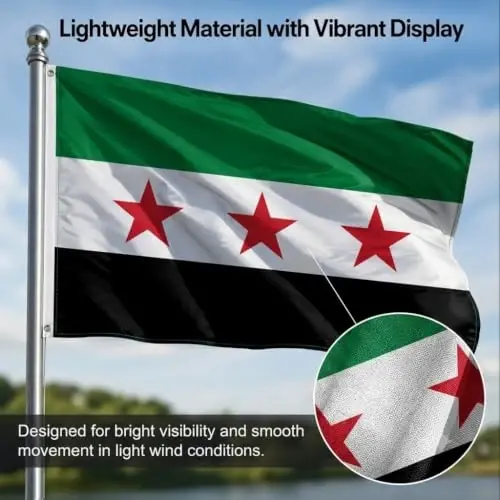 DMSE Syria National Flag, 3ft x 5ft - Fade-Resistant Outdoor & Indoor Flag - Quad-Stitched Fly End & Heavy-Duty Brass Grommets (3ft x 5ft) - 6