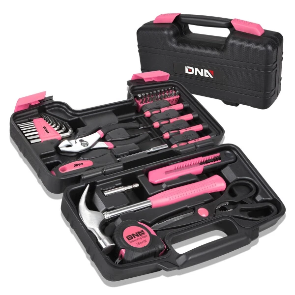 DNA Motoring Tools-00009 Pink 39 PCs Portable TooL Kit Household Hand Toolbox General Repair Screwdriver Pliers Hammer Hex Set - DNA MOTORING