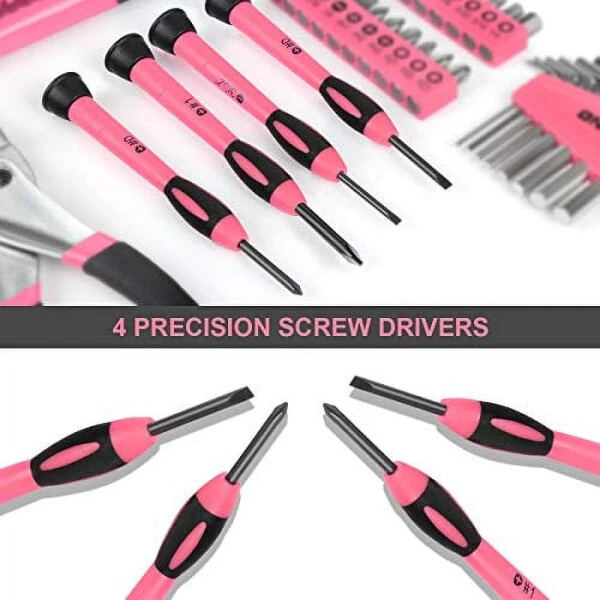 DNA Motoring Pink 39-Piece Portable Tool Kit with Screwdriver, Pliers, Hammer, Hex Set for Household Repairs-PINK - 3