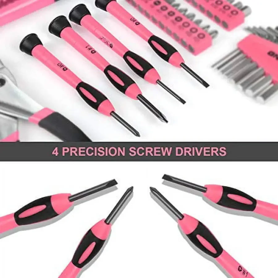DNA Motoring Tools-00009 Pink 39 PCs Portable TooL Kit Household Hand Toolbox General Repair Screwdriver Pliers Hammer Hex Set - 3
