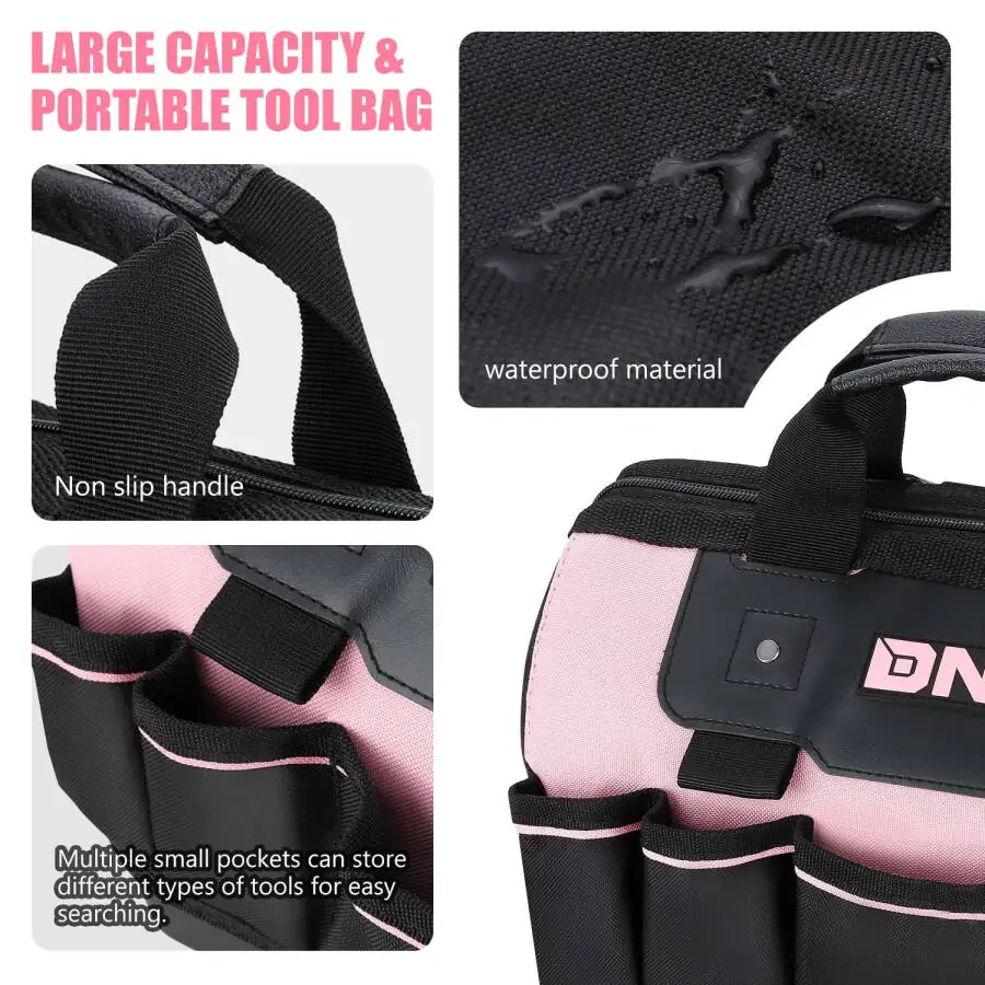 DNA Motoring TOOLS-00206 Pink 37 PCs Portable Tool Kit Household General Repair Water Pump Pliers Hacksaw Set Hand Tool Canvas Bag - 3