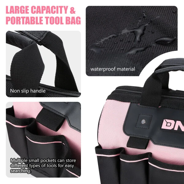 DNA Motoring TOOLS-00206 Pink 37 PCs Portable Tool Kit Household General Repair Water Pump Pliers Hacksaw Set Hand Tool Canvas Bag - 3