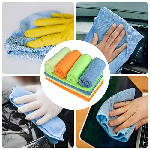 DNA MOTORING Cleaning Towels Car Washing Microfiber Cloth for Auto Detailing Home Kitchen, 12x16 Inch, Yellow, Orange, Blue, Green, Pack of 12, TOOLS-00257 - 4