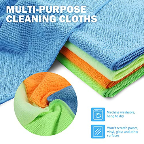 DNA MOTORING TOOLS-00258 Cleaning Towels Car Washing Microfiber Cloth for Auto Detailing Home Kitchen, 12x16 Inch, Yellow, Orange, Blue, Green,Pack of 24 - 2