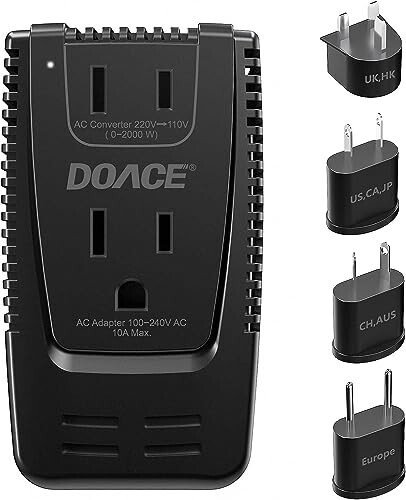 DOACE 2000W 220V - 110V Преобразователь напряжения для путешествий для фена/утюжка/плойки/электрического чайника/зубной щетки/бритвы/ноутбука/мобильного телефона/камеры, адаптеры питания 10A США в ЕС/Великобританию/Австралию/Азию - MODAZONE