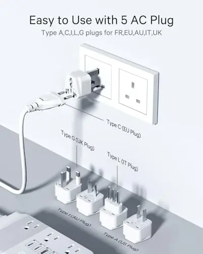 DOACE 220v to 110v Voltage Converter for European Travel: Max 500W Pure Sine Wave Voltage Converter US to Europe - 220 to 110 International Power Adapter Plug Combo Step Down Transformer White - 4