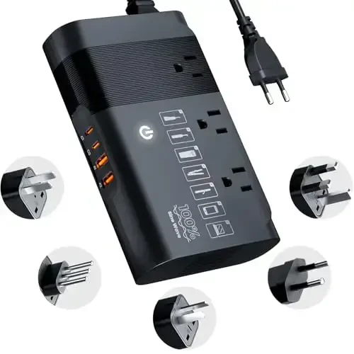 DOACE 220v to 110v Voltage Converter for European Travel: Max 500W Pure Sine Wave Voltage Converter US to Europe - 220 to 110 International Power Adapter Plug Combo Step Down Transformer Black - 1