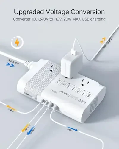 DOACE 220v dan 110v gacha kuchlanish konvertori Yevropa sayohati uchun: Maks 500W Sof sinus to'lqinli kuchlanish konvertori AQShdan Yevropaga - 220 dan 110 gacha Xalqaro quvvat adapteri vilka kombinatsiyasi Pasaytiruvchi transformator oq - 3