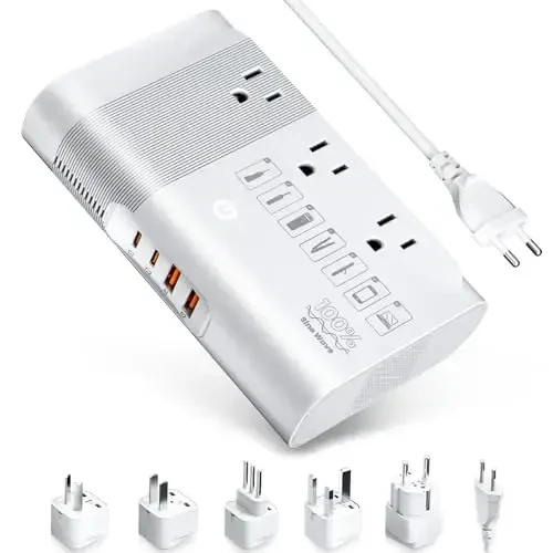 DOACE 220v to 110v Voltage Converter for European Travel: Max 500W Pure Sine Wave Voltage Converter US to Europe - 220 to 110 International Power Adapter Plug Combo Step Down Transformer White - DOACE