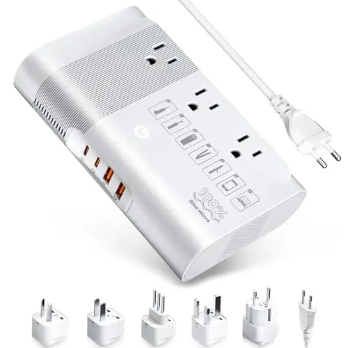 DOACE 220v to 110v Voltage Converter for European Travel: Max 500W Pure Sine Wave Voltage Converter US to Europe - 220 to 110 International Power Adapter Plug Combo Step Down Transformer White - 1