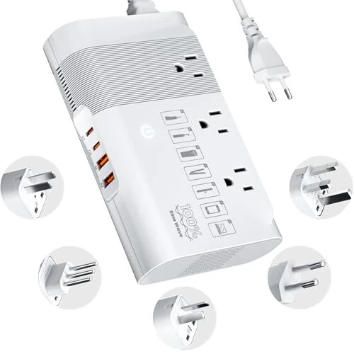 DOACE Max 500W Qadam pastga 100-220V dan 110V gacha Voltaj Konverteri, Sof Sinüs To'lqinli Quvvat Konverteri 2 USB-C, 2 USB-A Portlari, 3 AC Rozetskalari, Universal Quvvat Shteker Adapteri EU, UK, AU, IT 200 dan ortiq mamlakatlarda - DOACE