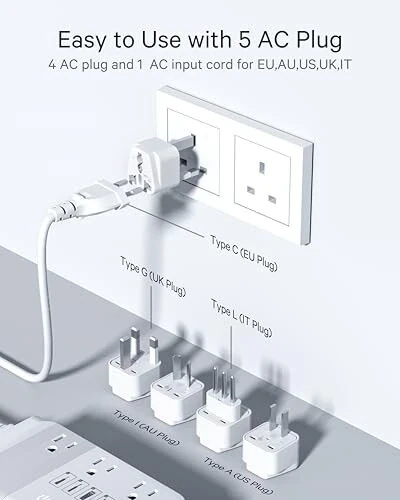 DOACE Max 500W Qadam pastga 100-220V dan 110V gacha Voltaj Konverteri, Sof Sinüs To'lqinli Quvvat Konverteri 2 USB-C, 2 USB-A Portlari, 3 AC Rozetskalari, Universal Quvvat Shteker Adapteri EU, UK, AU, IT 200 dan ortiq mamlakatlarda - 5