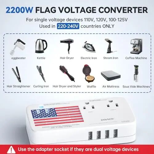 DOACE Voltage Converter US to Europe, 350W Converter for European Travel for Curling Iron and Hair Straighteners, 220V to 110V Converter Plug Adapter with 2 USB A & 2 USB C Ports - 3
