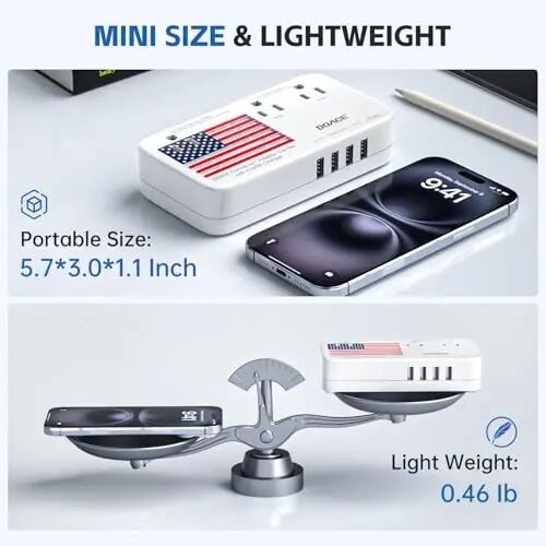 DOACE Voltage Converter US to Europe, 350W Converter for European Travel for Curling Iron and Hair Straighteners, 220V to 110V Converter Plug Adapter with 2 USB A & 2 USB C Ports - 5