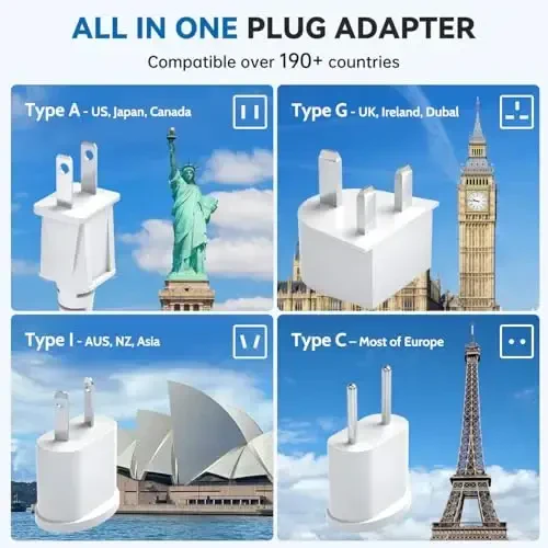 DOACE® X11 2200W kuchlanish konvertori, sochlarini fen mashinasi, dazmol va jingalak dazmollar uchun 220V dan 110V gacha konvertor, 4 portli USB va AQSh, Buyuk Britaniya, Avstraliya, Yevropa vilkalari bilan 10A sayohat quvvat adapteri. - 4