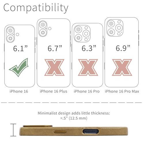 Dockem Genuine Leather Case for iPhone 16, Compatible with MagSafe (MSGL, Light Brown) - 3