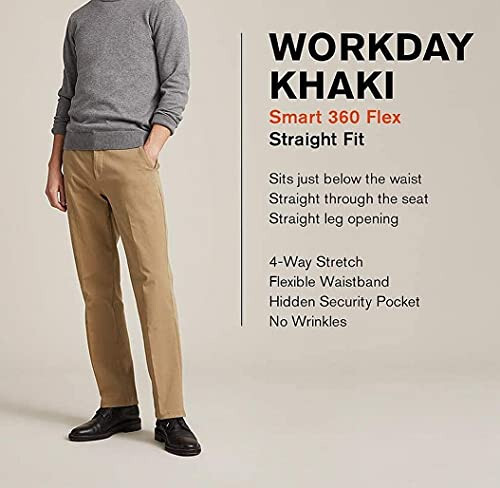 Dockers Erkaklar uchun Klassik Fit Workday Xaki Smart 360 FLEX Shim (Standart va Katta & Baland) - 7