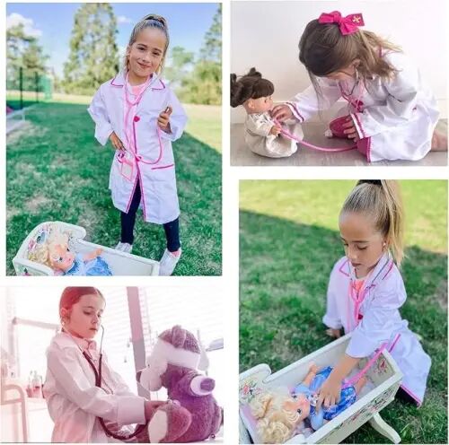 Doctor Costume for Kids, Pink Doctor Lab Coat with Working Stethoscope | Halloween Costumes for Girls Career Day Role Pretend Play Outfit - DOCTOR (1)