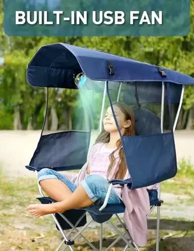 Docusvect Beach Chair with Canopy Shade and Fan – 360° Rotatable & 3-Speed Airflow, Camping Chair with Canopy and Powerful & Quiet Fan, Cup Holder, Side Pocket – Supports 330 LBS - 2