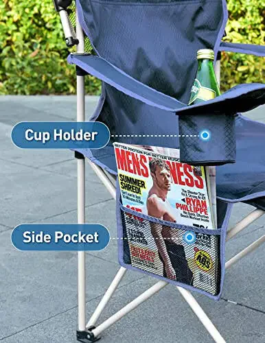 Docusvect Beach Chair with Canopy Shade, Folding Camping Chair with Canopy with Cup Holder, Side Pocket for Camp, Beach, Tailgates, Fishing - Support 330 LBS - 3