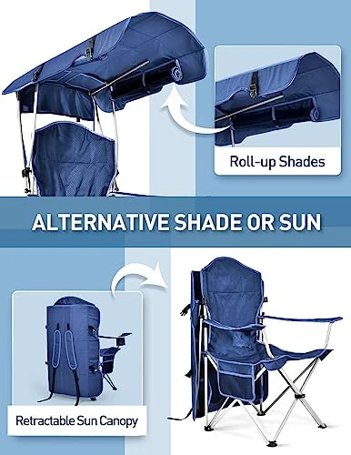 Docusvect Beach Chair with Canopy Shade, Folding Camping Chair with Canopy with Cup Holder, Side Pocket for Camp, Beach, Tailgates, Fishing - Support 330 LBS - 4