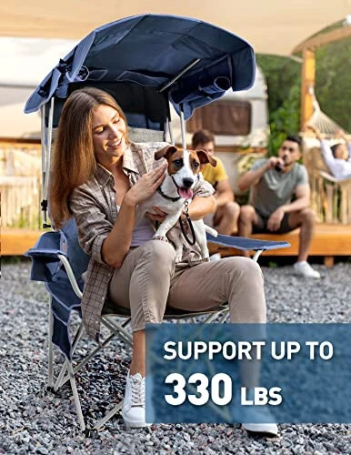 Docusvect Beach Chair with Canopy Shade, Folding Camping Chair with Canopy with Cup Holder, Side Pocket for Camp, Beach, Tailgates, Fishing - Support 330 LBS - 5