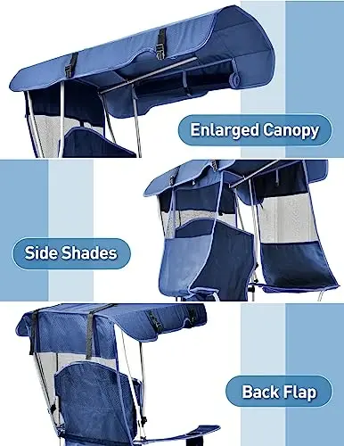 Docusvect Beach Chair with Canopy Shade, Folding Camping Chair with Canopy with Cup Holder, Side Pocket for Camp, Beach, Tailgates, Fishing - Support 330 LBS 