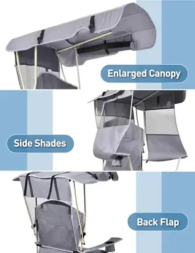 Docusvect Folding Camping Chair with Shade Canopy for Adults, Canopy Chair for Outdoors Sports with Cup Holder, Side Pocket for Camp, Beach, Tailgates, Fishing - Support 330 LBS - 2