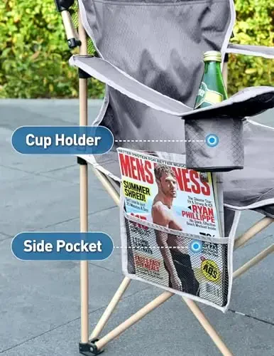 Docusvect Folding Camping Chair with Shade Canopy for Adults, Canopy Chair for Outdoors Sports with Cup Holder, Side Pocket for Camp, Beach, Tailgates, Fishing - Support 330 LBS - 4