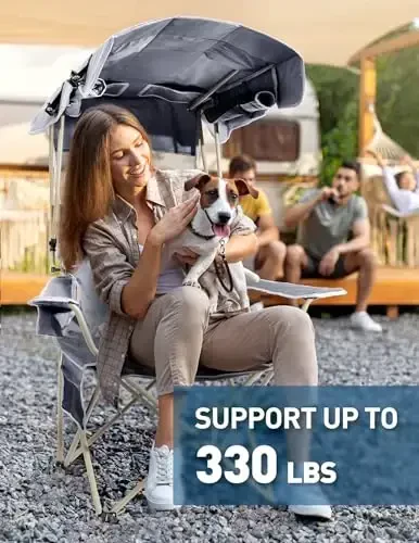 Docusvect Folding Camping Chair with Shade Canopy for Adults, Canopy Chair for Outdoors Sports with Cup Holder, Side Pocket for Camp, Beach, Tailgates, Fishing - Support 330 LBS - 6