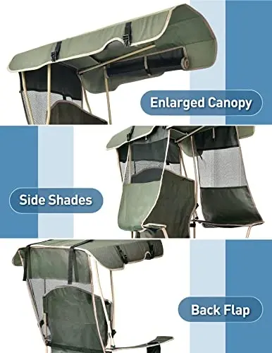 Docusvect Folding Camping Chair with Shade Canopy for Adults, Canopy Chair for Outdoors Sports with Cup Holder, Side Pocket for Camp, Beach, Tailgates, Fishing - Support 330 LBS - 2