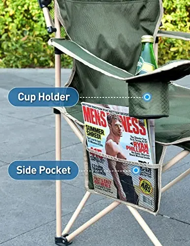 Docusvect Folding Camping Chair with Shade Canopy for Adults, Canopy Chair for Outdoors Sports with Cup Holder, Side Pocket for Camp, Beach, Tailgates, Fishing - Support 330 LBS - 4