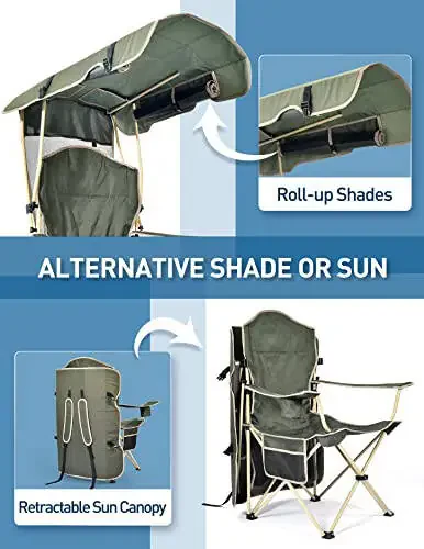Docusvect Folding Camping Chair with Shade Canopy for Adults, Canopy Chair for Outdoors Sports with Cup Holder, Side Pocket for Camp, Beach, Tailgates, Fishing - Support 330 LBS - 5