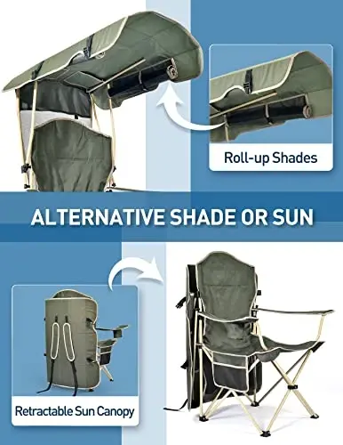 Docusvect Folding Camping Chair with Shade Canopy for Adults, Canopy Chair for Outdoors Sports with Cup Holder, Side Pocket for Camp, Beach, Tailgates, Fishing - Support 330 LBS - 5