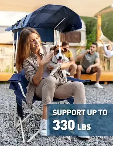 Docusvect soyabon va foniy bilan plyaj stuli – 360° aylanadigan va 3 tezlikli havo oqimi, soyabonli va kuchli va sokin foniy bilan lager stuli, stakan ushlagichi, yon cho'ntak – 330 funtgacha ko'taradi - 6