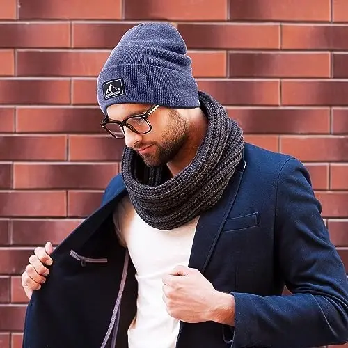 DOCVIT Örgü Manşetli Bere Sıcak Kışlık Şapka Unisex Kafatası Örgü Bere Erkekler ve Kadınlar için Moda Kayak Şapkası - 5