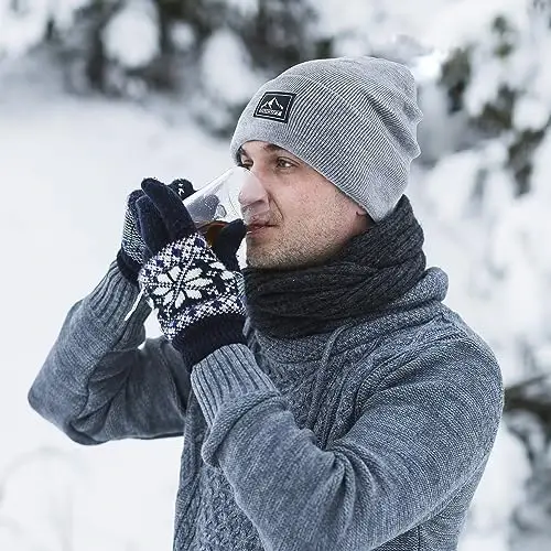 DOCVIT Örgü Manşetli Bere Sıcak Kışlık Şapkalar Unisex Kafatası Örgü Bere Erkekler ve Kadınlar için Moda Kayak Şapkası - 4