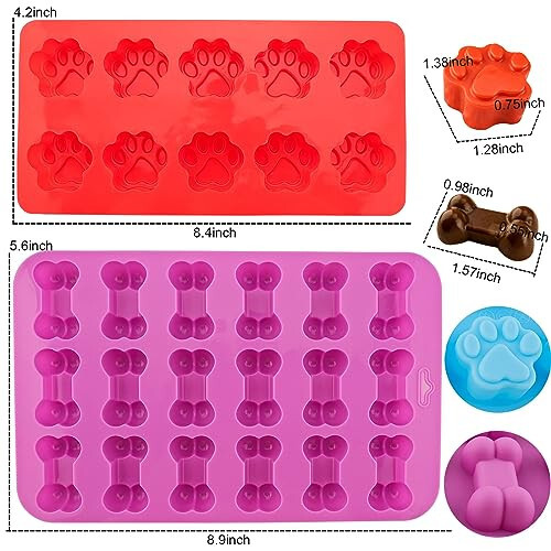 Dog Molds Silicone Puppy Dog Paw and Bone Molds Dog Treat Mold for Homemade, Baking, Chocolate, Candy, Jelly, Dog Treats, Ice Cube, Can Bake, Dog Snack Biscuits - 2