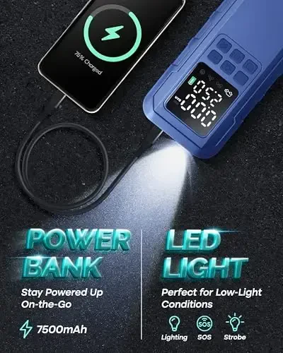 Nature Hero Tire Inflator Portable Air Compressor,150 PSI car tire air pump portable with Digital LCD Pressure Gauge,Electric Air Pump for Motorcycle Tires,Bicycle Tires and Balls,Blue - 4