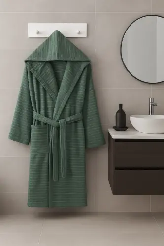 Doğa Kapşonlu Unisex Bornoz - Yeşil - 4