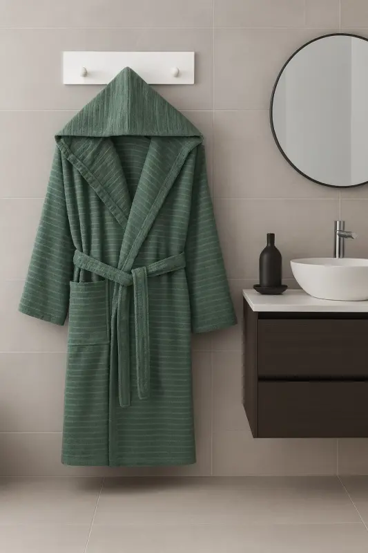 Doğa Kapşonlu Unisex Bornoz - Yeşil - 4