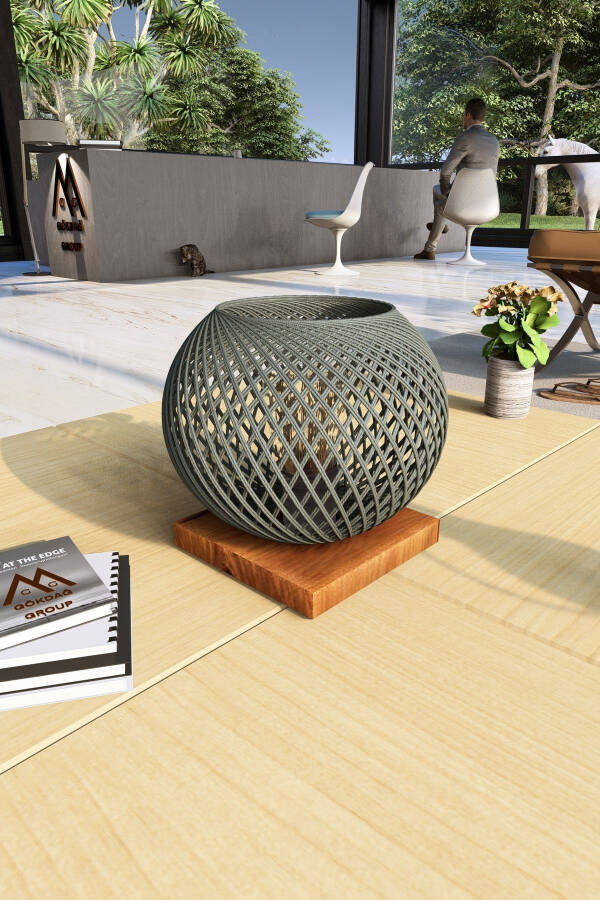 Doğal Ağaç Abajur Füme Başlık Lambader Aydınlatma-Füme - 1