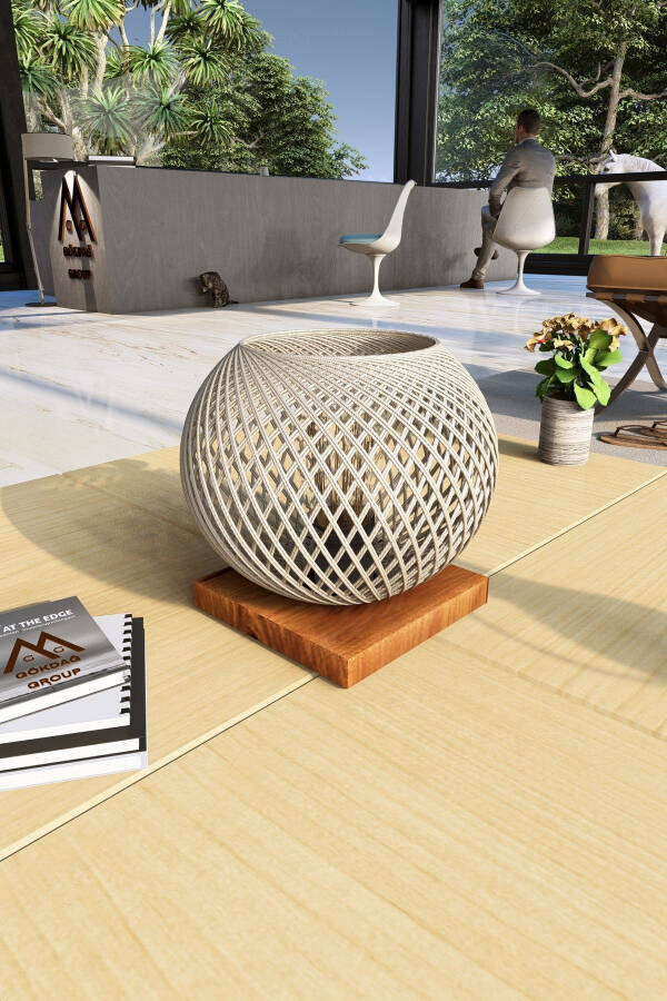 Doğal Ağaç Abajur Krem Başlık Lambader Aydınlatma-Krem - 1