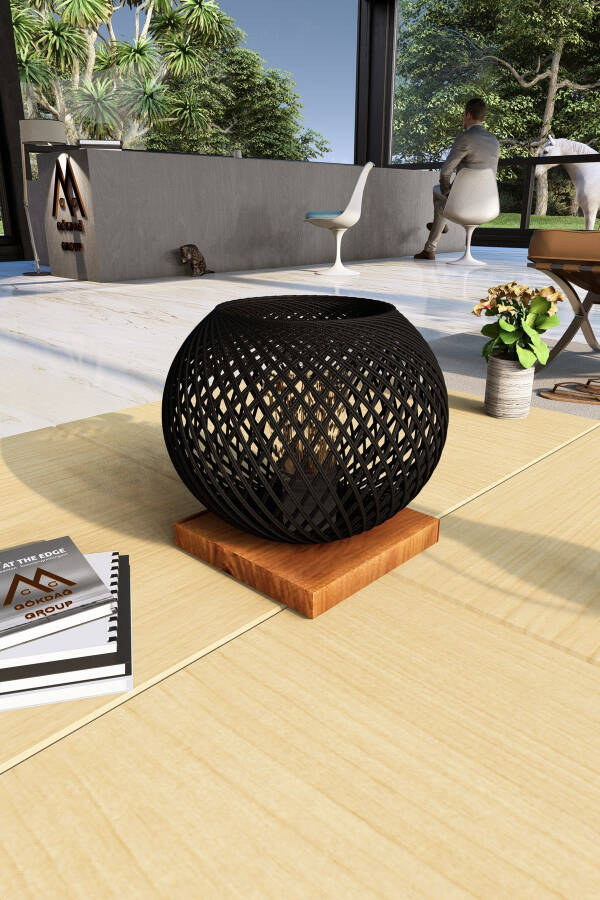 Doğal Ağaç Abajur Siyah Başlık Lambader Aydınlatma-Siyah - 2