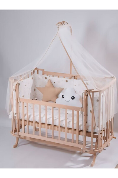 Mabela Beşik Ahşap Kahverengi Yıldızlı Uyku Seti-kahve - BEBEK ON FOR (1)